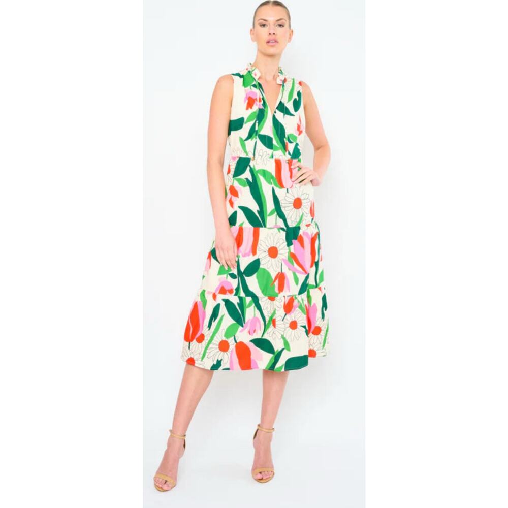 Flora Bea NYC Reeta Honolulu Poplin Colorful Floral‎ Tiered Dress Size Small